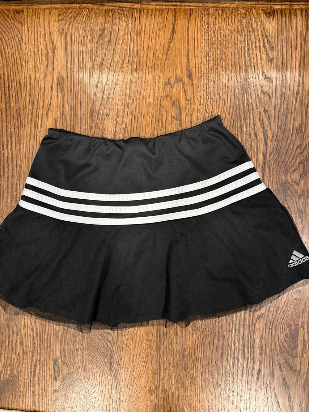 adidas Black Skater Tennis Skirt with White Three-Stripe Detail
